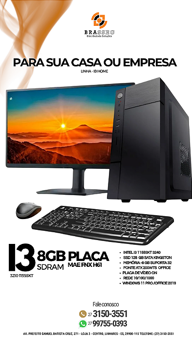 CPU Intel Core i3 8TH • 8GB RAM • SSD 128GB – Acompanhasse um Monitor,teclado e mouse