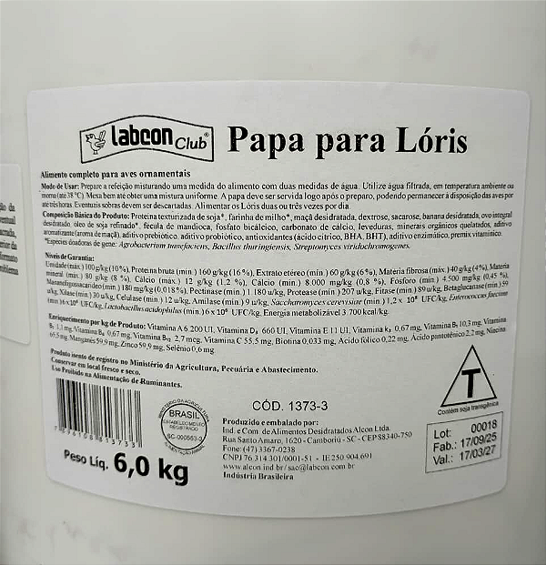 ALCON PAPA LORIS 6Kg (Sob encomenda)