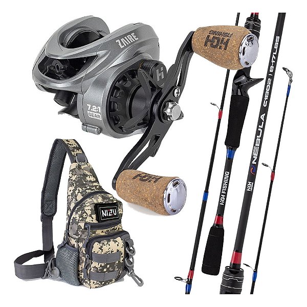 Kit Pesca Carretilha Zaire Makis Pochete Nizzu Vara 1,80mts