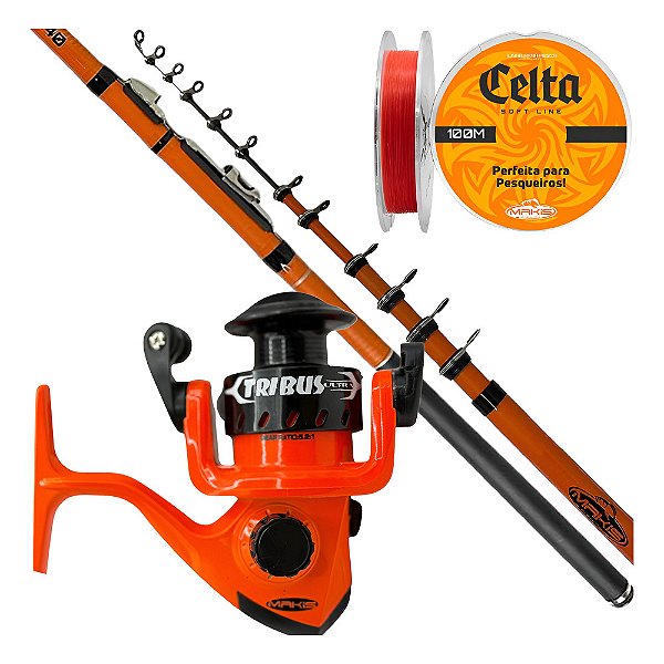 Kit Pesqueiro Molinete Tribus Vara 2,40mts C/ Linha Soft