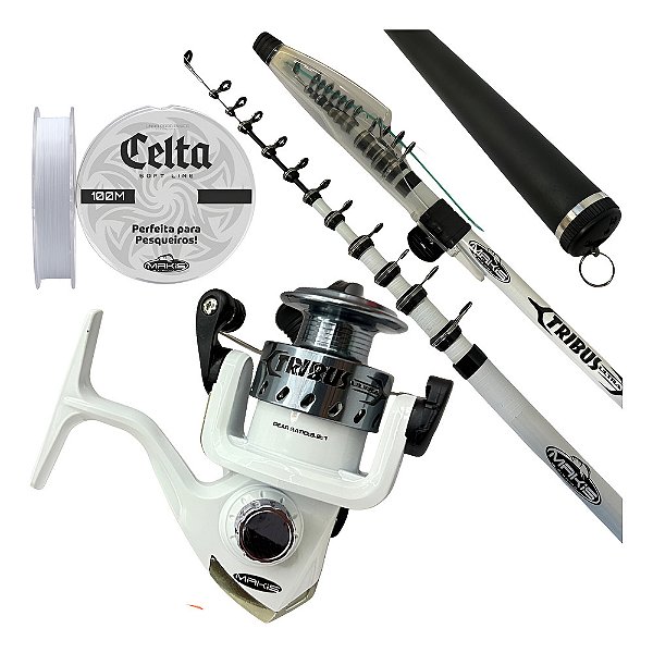 Kit Pesca Ultra Light Molinete Vara Telescópica Tribus Soft