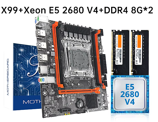Kit com Placa-mãe X99 com Intel Xeon E5 2680 V4 e DDR4 16G