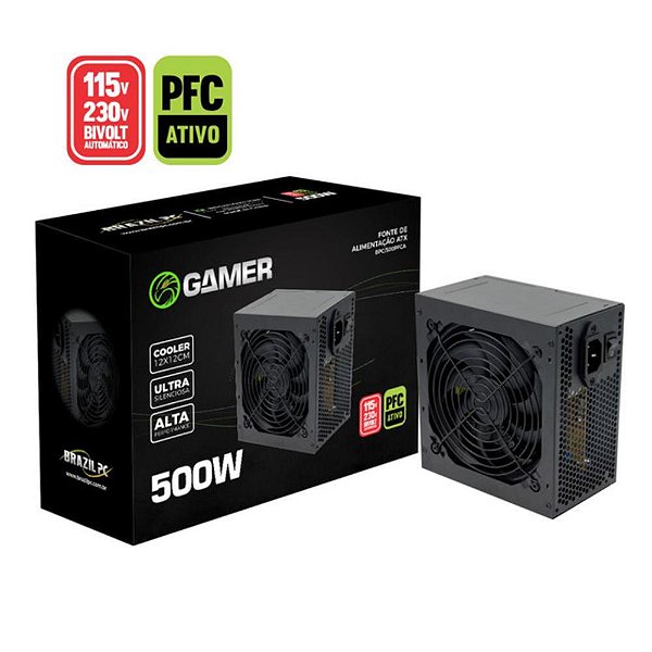 Fonte de alimentação Gamer ATX 500W BPC/500PFCA Bivolt Automático PFC Ativo - Ul