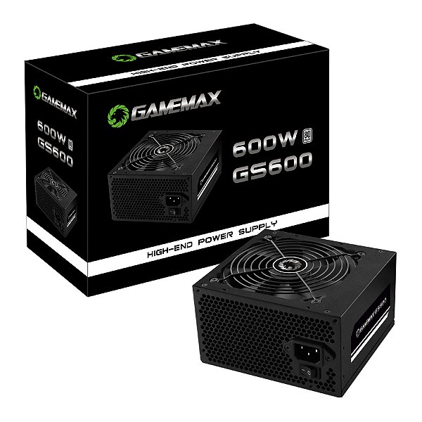 Fonte Gamemax Gs600 600w 80 Plus Branco Pfc Ativo Preto