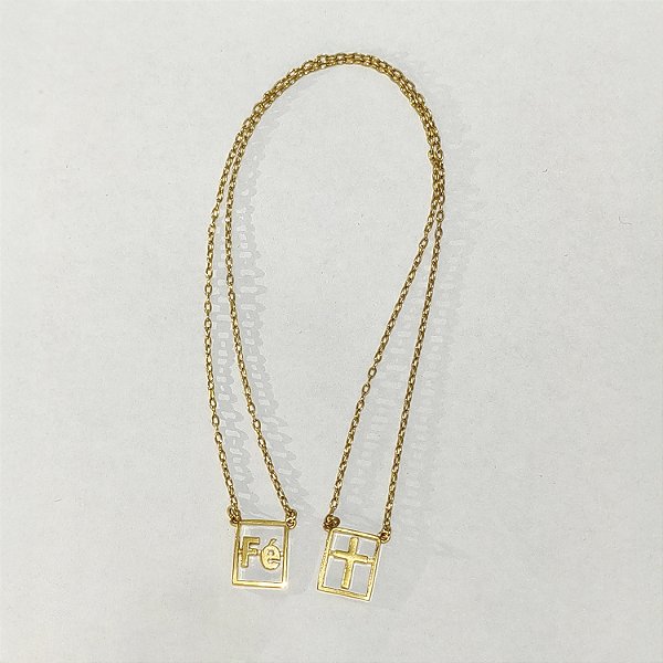 Escapulário Fé e Cruz em Dourado