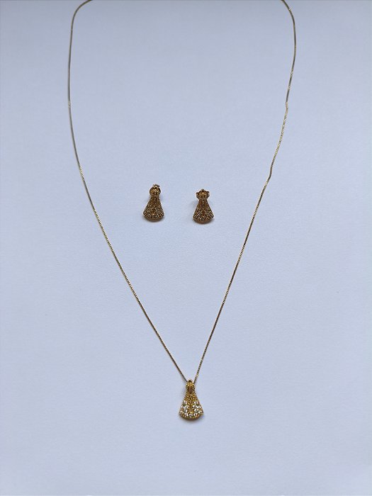 Conjunto Nossa Senhora Aparecida Cravejado Dourado