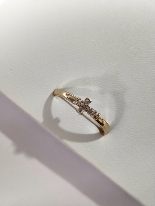 Anel Cruz Zircônias Dourado Feminino
