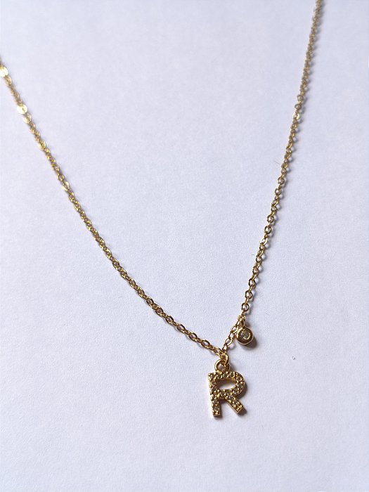 Colar Letra R Cravejada com Ponto de Luz