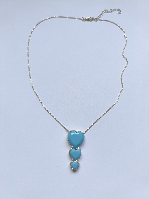 Colar Três Corações Banho Prata