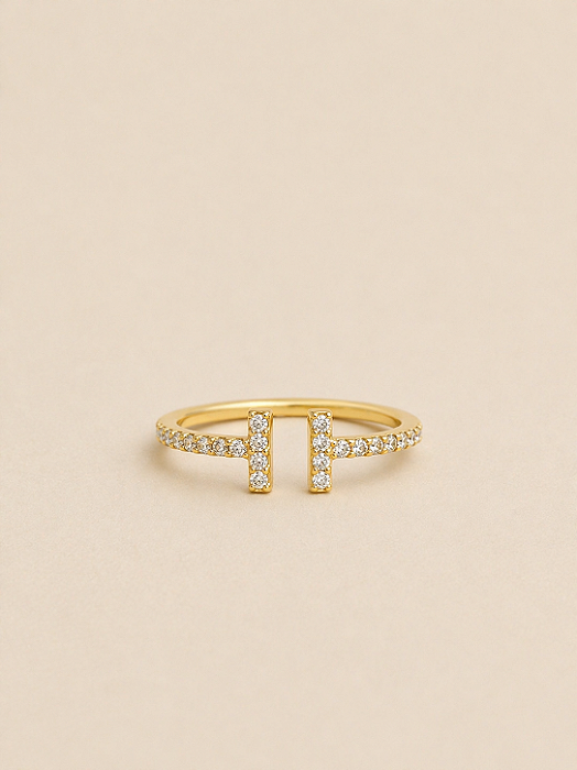Anel Dourado Duplo com Zircônias