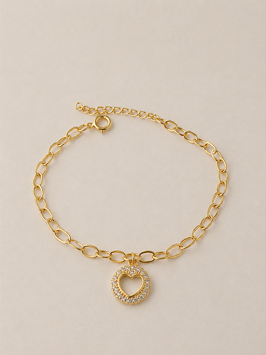 Pulseira Dourada com Pingente de Coração Cravejado