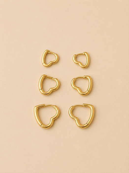 Trio Argolas Coração Dourado