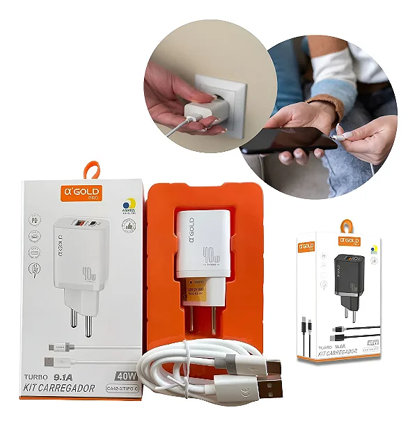 CARREGADOR TURBO USB/TIPO C 15PRO CA42-5 40W 1M A'GOLD