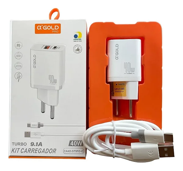 CARREGADOR TIPO C E FONTE 9.1A A'GOLD CA40-3