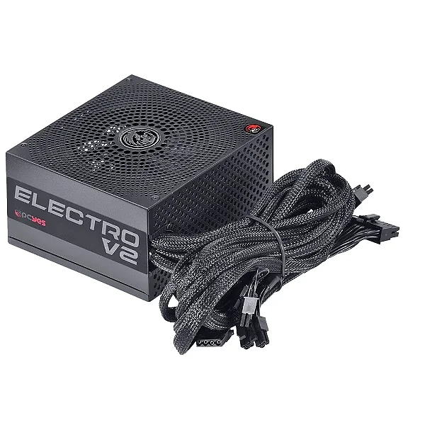 FONTE GAMER PCYES ELECTRO V2 650W BLACK VULCAN 80 PLUS BRONZE - ELECV2PTO650W