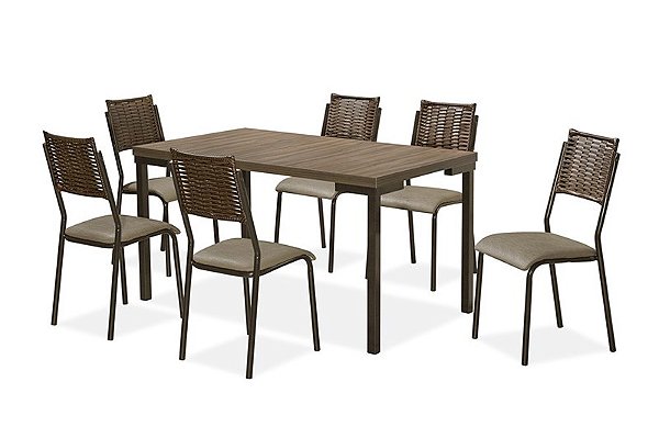 CJ174-CONJUNTO MESA INOVARE 1,40X0,80 MDP-6 CAD.DALIA JUNCO- TUBO MARROM - TAMPO NOGAL - JUNCO MARROM