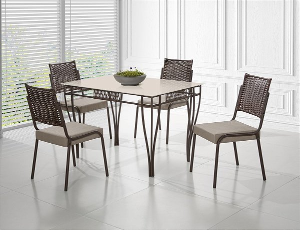 CONJUNTO MESA GOURMET DC RT. 1,20X0,80 VD SERIG-4 CAD.RAINHA NEW JUNCO DC-B - BC-80 - J 03 - CHO - CHO - J 03 - VIDRO OF