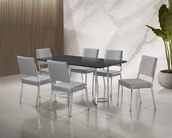 CONJUNTO MESA NAPOLI CR RT 1,60X0,90 MDF C/VIDRO-6 CAD.RAINHA NEW TAPECADA CR - B - A-514 - PRT