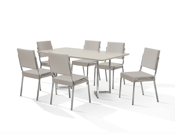 CONJUNTO MESA NAPOLI CR 1,60X0,90 MDF C/VIDRO D-6 CAD.RAINHA NEW TAPECADA CR - B - B-366 - OFW