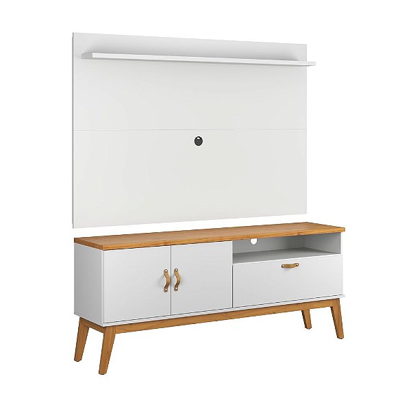 Rack com Painel Sirius Branco Acetinado com Cinamomo 1.6