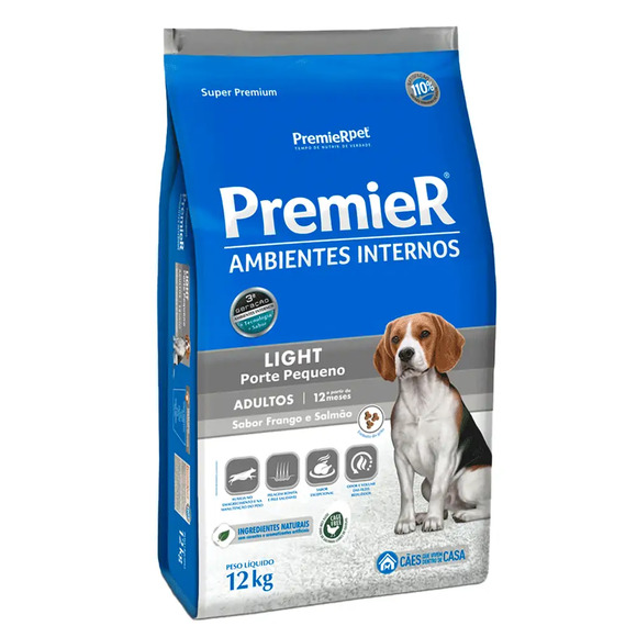 Premier Ambientes Internos Light Cães Adultos Frango e Salmão 12 kg