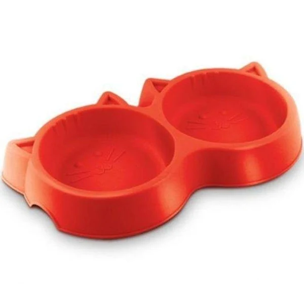 Comedouro Duplo Gato Luxo Vermelho