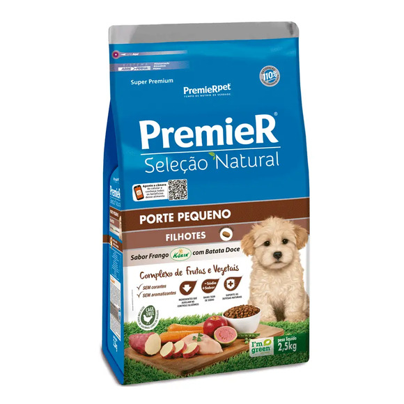 Premier Seleção Natural Cães Filhotes Raças Pequenas Frango com Batata Doce 2,5 kg