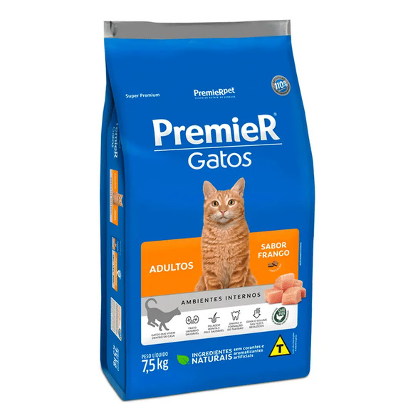 Premier Ambientes Internos Gatos Adultos Frango 7,5 kg