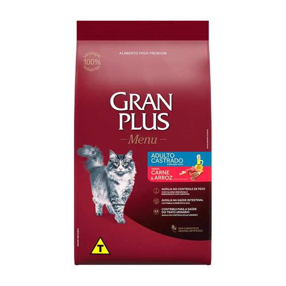 GranPlus Menu Gatos Adultos Castrados Carne e Arroz 3 kg