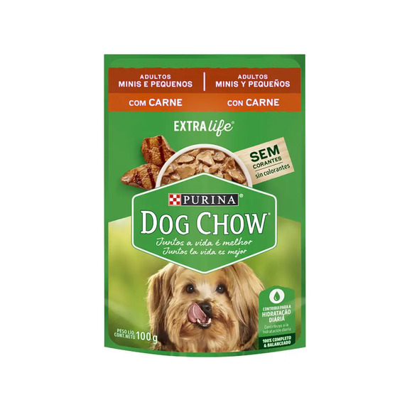 Ração Úmida Dog Chow Cães Adultos Mini e Pequenos Carne 100 g