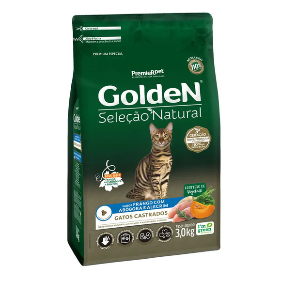 Golden Seleção Natural Gatos Castrados Frango com Abóbora e Alecrim 3kg