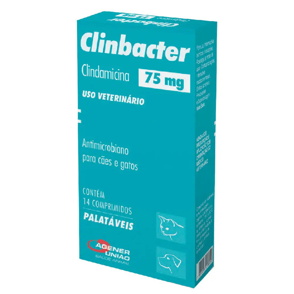 Clinbacter 75mg Antimicrobiano para Cães e Gatos 14 comprimidos