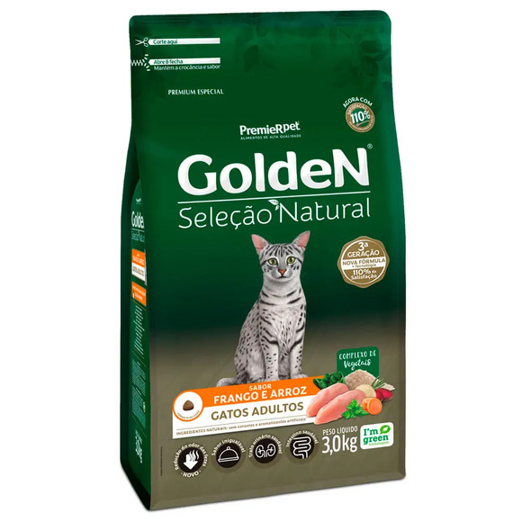 Golden Seleção Natural Gatos Adultos Frango e Arroz 3 kg
