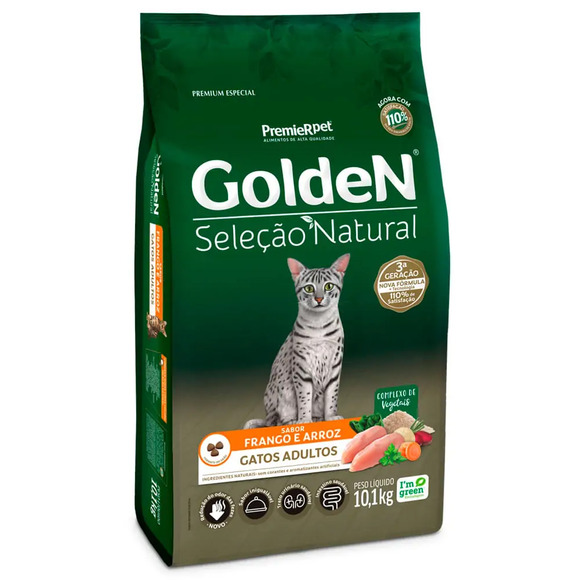 Golden Seleção Natural Gatos Adultos Frango e Arroz 10,1 kg