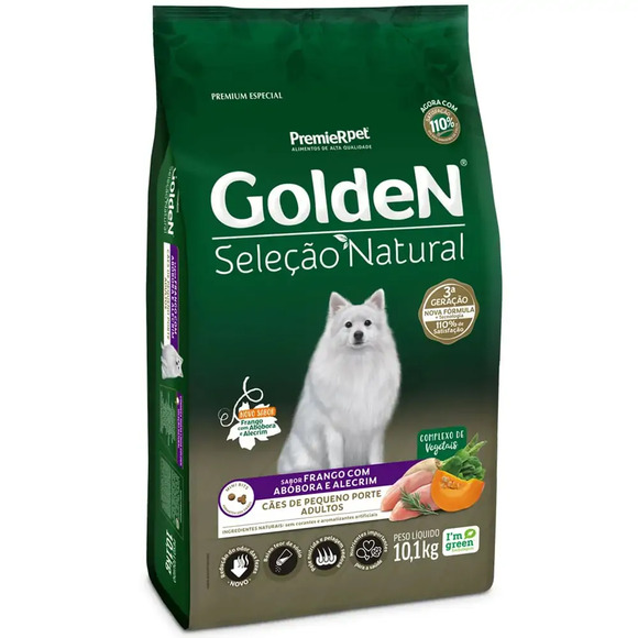 Golden Seleção Natural Cães Adultos Raças Pequenas Frango e Abóbora 10,1kg