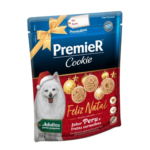 Cookie Premier Natal Cães Adultos Porte Pequeno Peru e Frutas Vermelhas 250 g