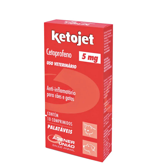 Ketojet 5mg Anti-inflamatório para Cães e Gatos 10 comprimidos