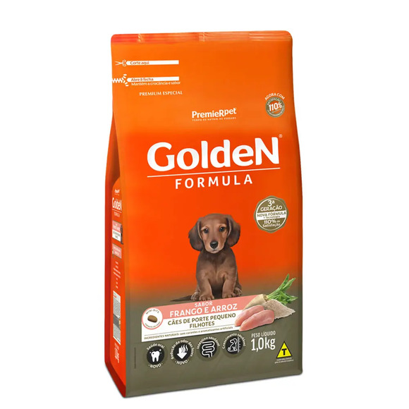 Golden Fórmula Cães Filhotes Raças Pequenas Frango e Arroz 1 kg