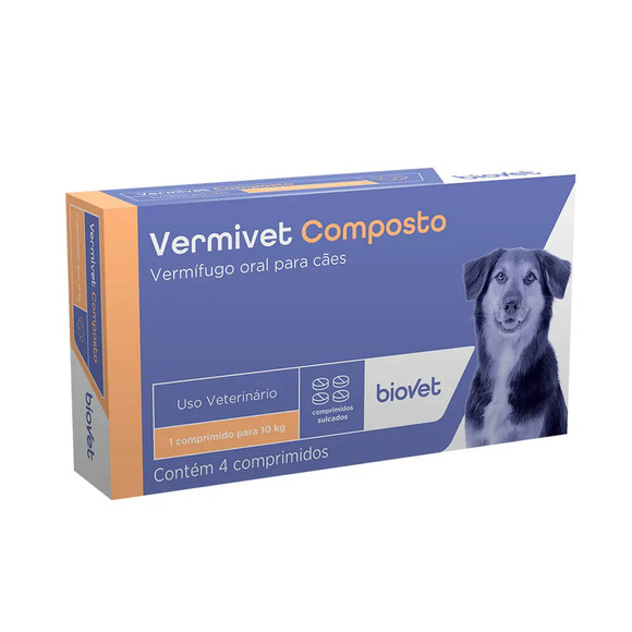 Vermífugo Vermivet Composto 600 mg Biovet 4 comprimidos