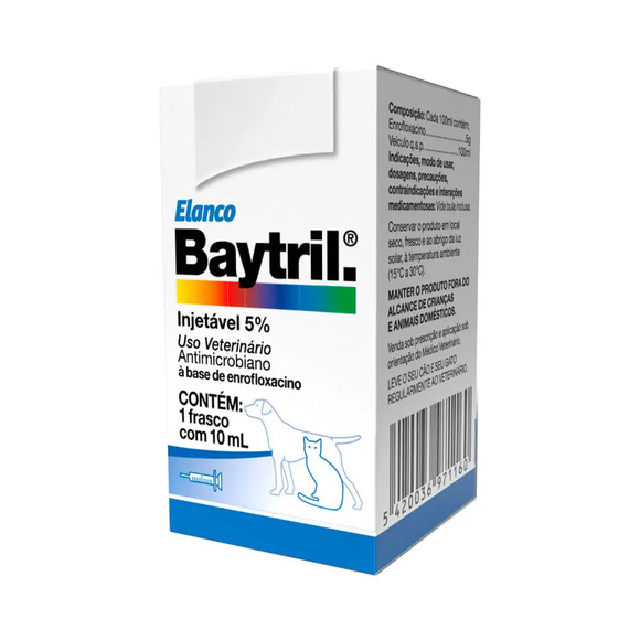 Baytril 5% Injetável Cães e Gatos 10ml