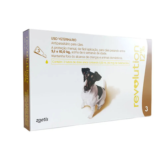Antipulgas Revolution 12% para Cães de 5,1kg a 10kg 3 Tubos