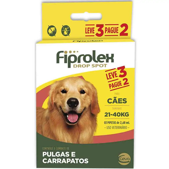 Combo Antipulgas Fiprolex Cães 21 a 40kg Único