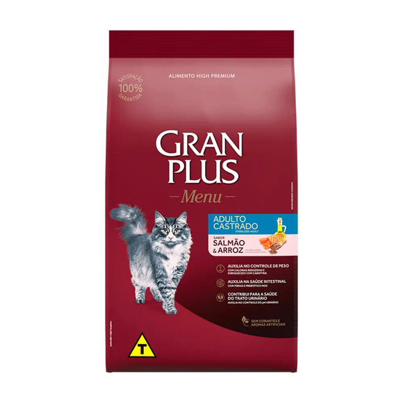 GranPlus Menu Gatos Adultos Castrados Salmão e Arroz 10,1 kg