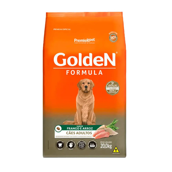 Golden Fórmula Cães Adultos Frango e Arroz 20 kg