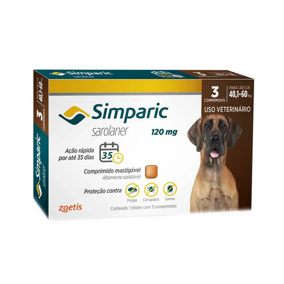 Antipulgas Simparic 40 a 60kg Cães 120mg 3 comprimidos