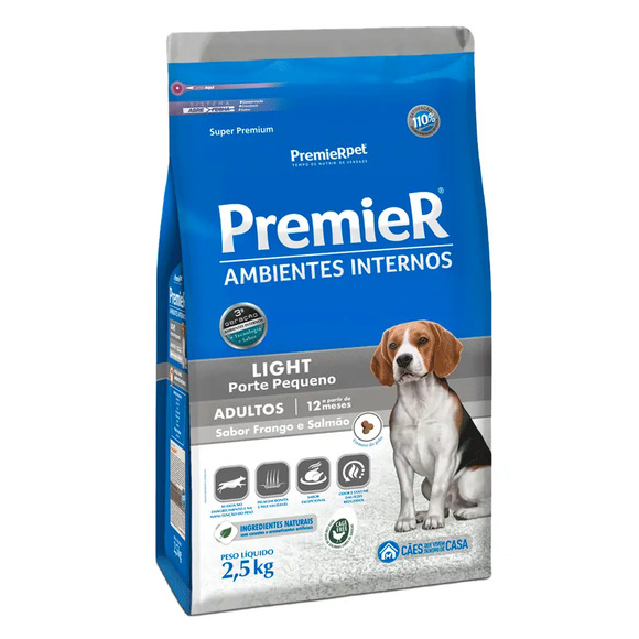 Premier Ambientes Internos Light Cães Adultos Frango e Salmão 2,5 kg