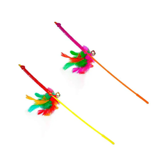 Brinquedo Varinha Elástica Com Penas Para Gatos Único