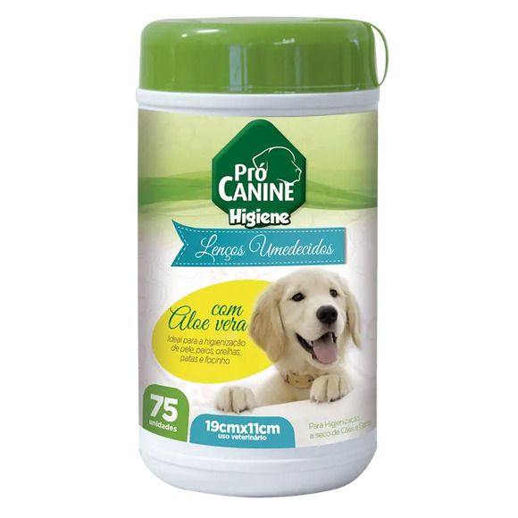 Lenços Umedecidos Para Cães Filhotes Pro Canine 75 unidades