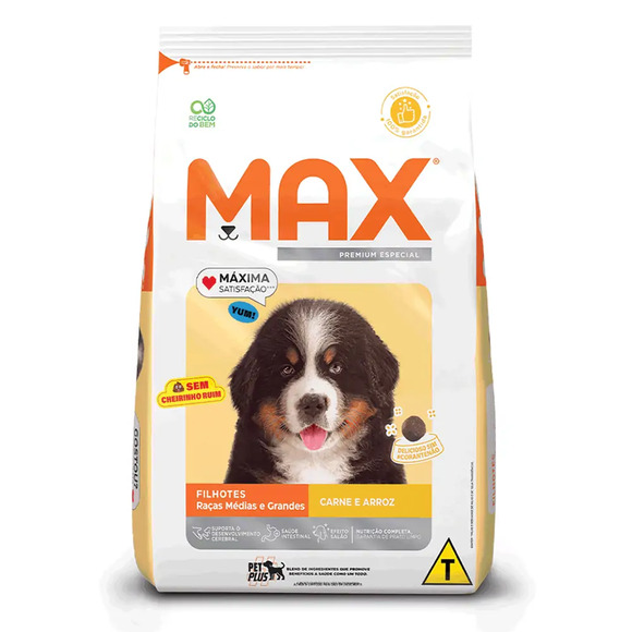Max para Cães Filhotes Raças Médias e Grandes Carne e Arroz 15 kg