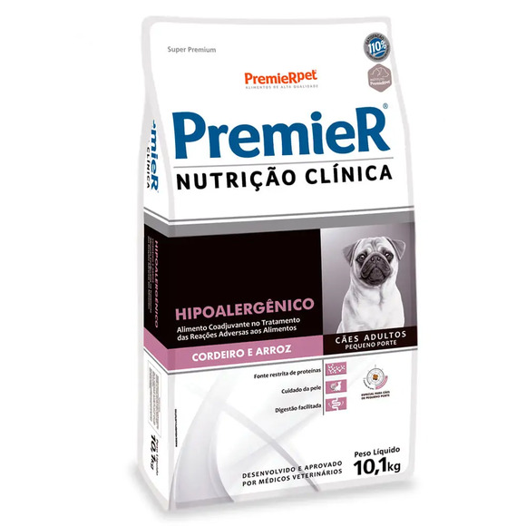 Premier Nutrição Clínica Cães Hipoalergênico Pequeno Porte Cordeiro e Arroz 10,1 kg